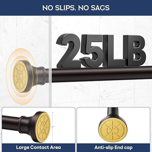 Adjustable Shower Curtain Rod 31-80 Inch, Never Rust Stainless Steel Brown Tension Rod, 1" Heavy Duty No-Drill for Bathroom, Kitchen & Closet