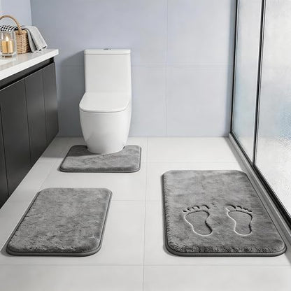RUN HELIX Bathroom Rugs Sets 3 Piece, Soft Absorbent Memory Foam Bath Mats Set, Dry Fast Bath Mat, Machine Washable Bath Rug Set for Bathroom （Ash Gray）