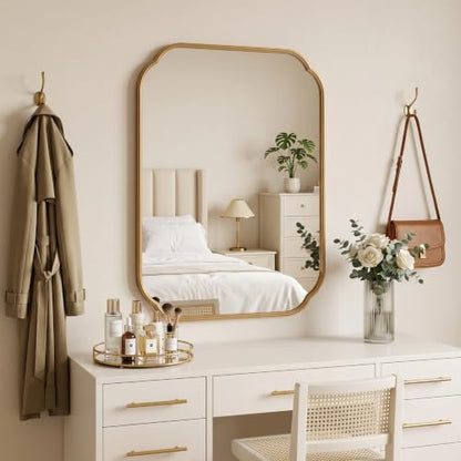 30"x20" Gold Scalloped Mirror for Bathroom, Rust-Proof Metal Frame