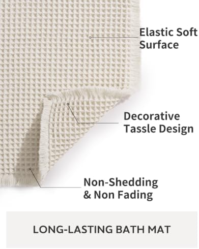 tchdio Waffle Bath Mat-Runner Rug, Super Absorbent Non Slip Bath Mats for Bathroom Machine Washable Long Rugs with Tassels, Bath Rugs for Bathroom Floor Beside Tub, 2' x 6'(24" x 72"), Pale Beige