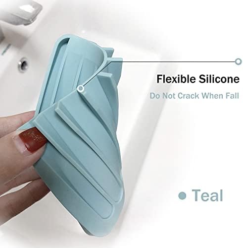 Self Draining Soap Dishes, 4 Pcs Silicone Soap Saver, Waterfall Drainer Soap Holder for Bathroom, Extend Soap Life, Keep Soap Bars Dry Clean & Easy Cleaning (White & Grey)