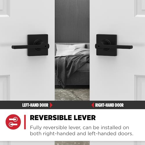 Kwikset Casey Interior Privacy Door Handle with Lock, Door Lever for Bathroom and Bedroom, Matte Black Reversible Keyless Turn Lock, with Microban Protection, Pack of 12