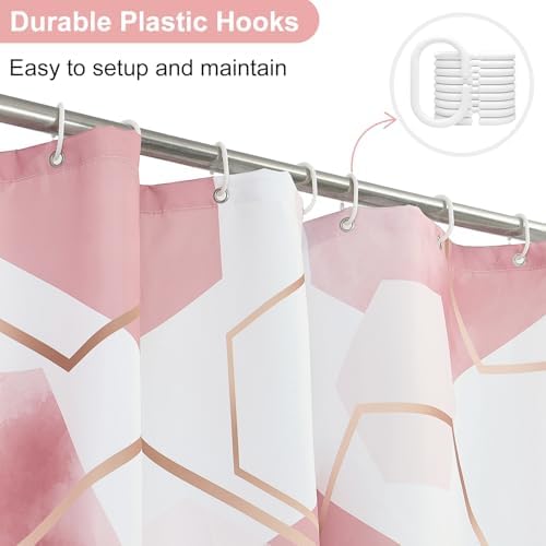 deFouliao Pink Modern Shower Curtain Geometric Grid Art Abstract Waterproof Bathroom Curtain for Bathtub Home Hotel Decor, Washable with Hooks, 72x84 Inch