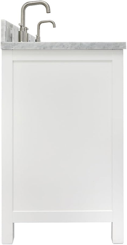ARIEL Cambridge 66-inch Bathroom Vanity with Sink,Solid Wood, 1.5-inch Italian Carrara Marble Countertop, Double Rectangular Porcelain Sink, 4 Soft Closing Doors, 6 Dovetail Drawers, White