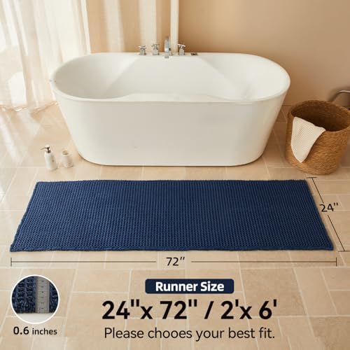 Triohero Waffle Runner Rug Bathroom, Long Boho Bath Mat, 24x72 Navy Blue