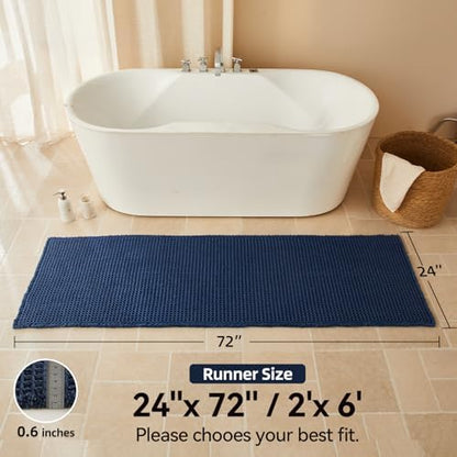 Triohero Waffle Runner Rug Bathroom, Long Boho Bath Mat, 24x72 Navy Blue