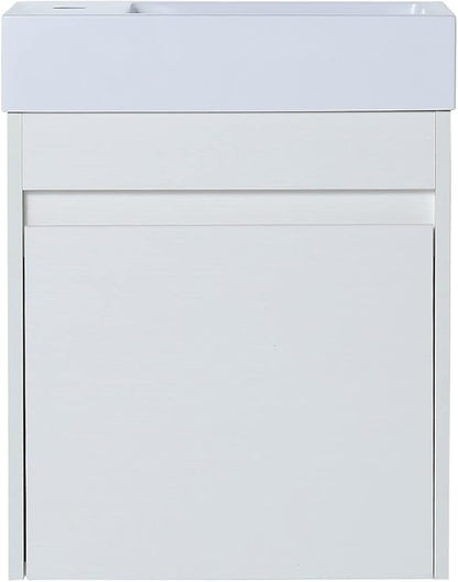 Henf Wall Mount 18 Inch Bathroom Vanity W/Sink Combo for Small Space, Modern Design Vanity Cabinet Gel Basin Countertop, Float Mounting Design Cabinet Set with Single Soft Close Doors(Without Faucet)