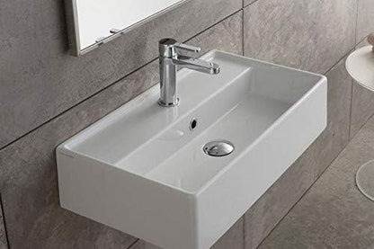 Scarabeo 5002-Three Hole Teorema Rectangular Ceramic Wall Mounted/Vessel Sink, White