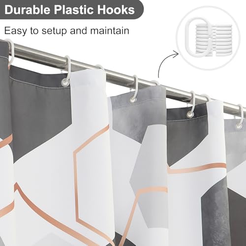 deFouliao Grey Modern Shower Curtain Geometric Grid Art Abstract Waterproof Bathroom Curtain for Bathtub Home Hotel Decor, Washable with Hooks, 48x72 Inch