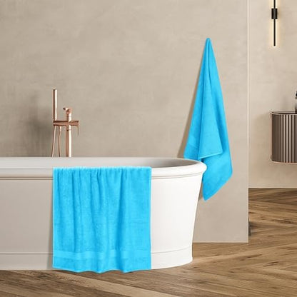 GLAMBURG Premium Cotton 4 Pack Bath Towel Set - 100% Pure Cotton - 4 Bath Towels 27x54 - Ideal for Everyday use - Ultra Soft & Highly Absorbent - Turquoise Blue