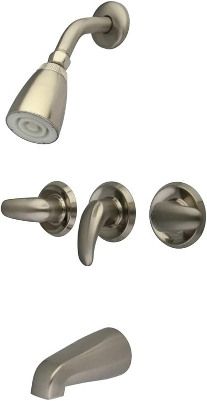 Kingston Brass KB238LL Tub and Shower Faucet with 3-Legacy Lever Handle, Satin Nickel,5-Inch Spout Reach
