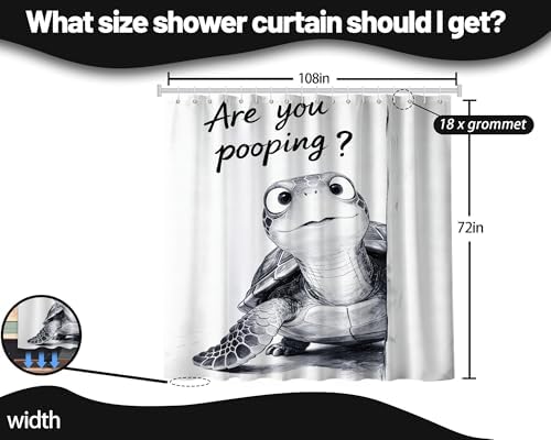 Extra Long Shower Curtain XL Funny Sea Turtle Kids, 108 x 72 in