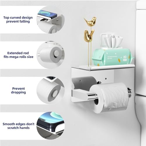 GLNLQ Chrome Toilet Paper Holder Wall Mount, Self Adhesive or Screw-in