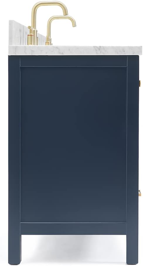 ARIEL Cambridge 60-inch Bathroom Vanity with Sink,Solid Wood, 1.5-inch Italian Carrara Marble Countertop, Double Rectangular Porcelain Sink, 4 Soft Closing Doors, 6 Dovetail Drawers, Midnight Blue