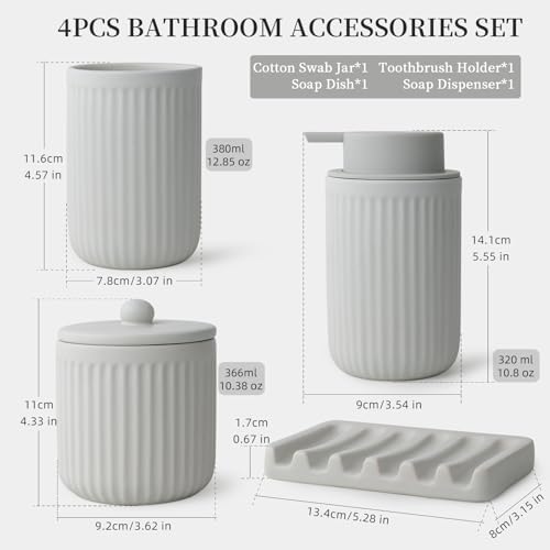 BosilunLife Light Grey Ceramic Bathroom Accessories Set of 4