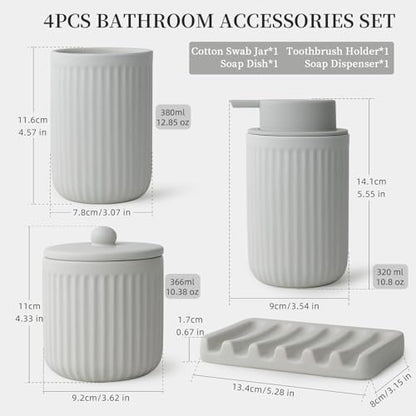 BosilunLife Light Grey Ceramic Bathroom Accessories Set of 4