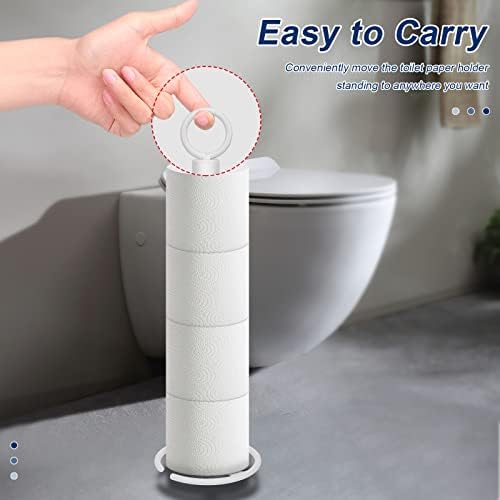 NearMoon Bath Toilet Paper Holder Stand, Freestanding Tissue Paper Storage with Reserve, Space Toilet 4 Rolls Holder for Bathroom/Kitchen Countertop-All Metal (1 Pack, White)