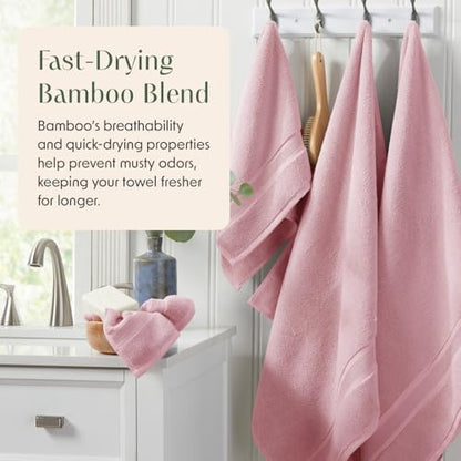 Springtree Home Luxury Bamboo Rayon Plush Bath Towel Set | 4-Pack | Pink