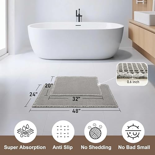 JIUZHEN Set of 2 Waffle Bath Mats Boho Bathroom Runner Rug 20"x32"+24"x48"