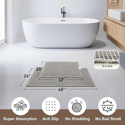 JIUZHEN Set of 2 Waffle Bath Mats Boho Bathroom Runner Rug 20"x32"+24"x48"