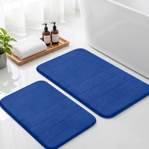 Neween Bathroom Rugs Set 2 Piece, Absorbent Memory Foam Bath Mat, Blue