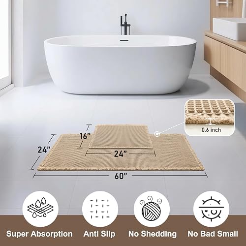 JIUZHEN Set of 2 Waffle Bathroom Rugs Non Slip Bath Mats, 16"x24"+24"x60"