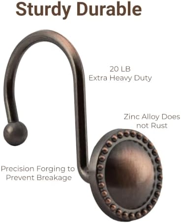 Shower Curtain Hooks,Rust-Resistant Decorative Rings,12-Pack,Bronze