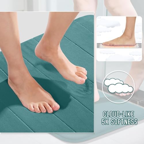 Yimobra Memory Foam Bathroom Mat Set, 24 x 17 & 24 x 20 in, Teal