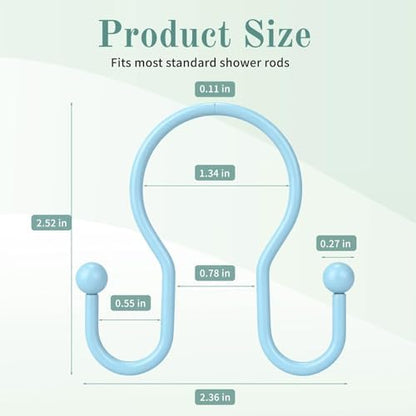 Goowin Shower Curtain Hooks, 12 Pcs Shower Curtain Rings, Stainless Steel Shower Curtain Hangers, Metal Shower Curtain Hooks Rings Rust Proof, Minimalist Shower Hooks for Shower Curtain, Blue