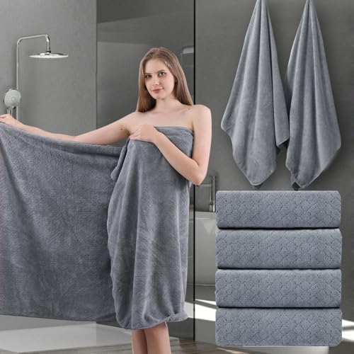 Ycosy Gray Bath Towels Set 35x70 Inches - Luxury 600 GSM Oversized Bath Sheet Towel,Extra Large Microfiber - Quick Dry,Highly Absorbent,Super Soft Shower Towels Spa Hotel Bathroom Towel Set (4-Pack)