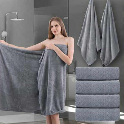 Ycosy Gray Bath Towels Set 35x70 Inches - Luxury 600 GSM Oversized Bath Sheet Towel,Extra Large Microfiber - Quick Dry,Highly Absorbent,Super Soft Shower Towels Spa Hotel Bathroom Towel Set (4-Pack)
