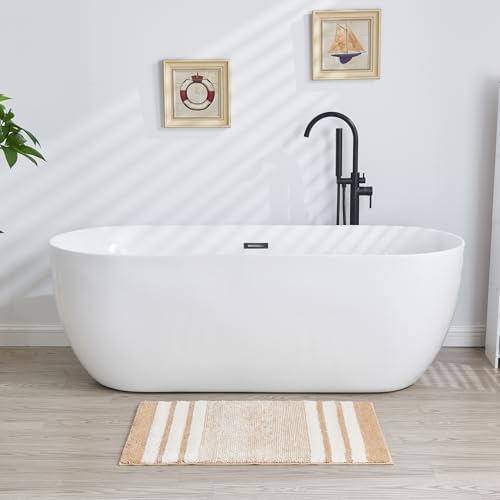 CozeCube Beige Striped 24"x16" Non Slip Washable Bath Mat