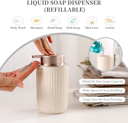 BosilunLife Striped Apricot Ceramic Bathroom Accessories Set of 4