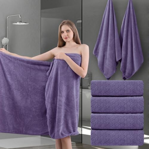 Extra Large Bath Towels Set 35x70 Inches - Luxury 600 GSM Oversized Bath Sheet Towel,Ultra Soft Microfiber - Quick Dry,Highly Absorbent Shower Towels Spa Hotel Bathroom Towel Set (4-Pack,Dark Purple)