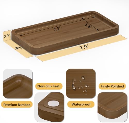Weenson Small Bathroom Vanity Tray for Countertop Makeup Perfume Jewelry Decor Candle Keys, Bamboo Kitchen Tray for Soap Dispenser Spice, Small Toilet Tray for Sink 7.9" L x 4" W x 0.79" H Brown