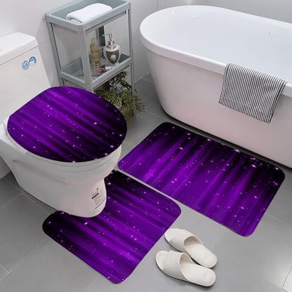 Yddsky 4 Pcs Luxury Purple Black Shower Curtain Set with Rugs Bathroom Set