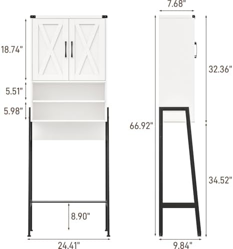 Vabches Metal Frame Over The Toilet Storage Cabinet, Unique White