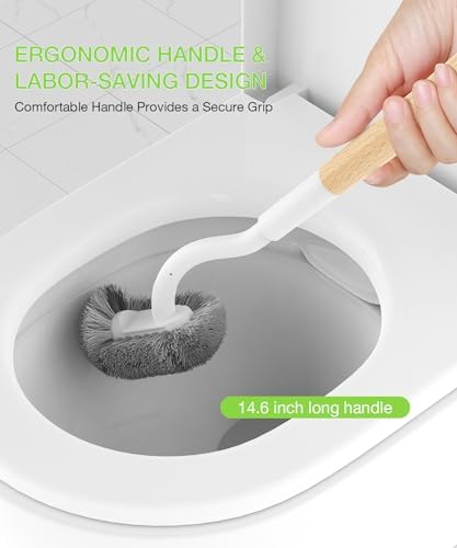 OSCIOSS Bamboo Toilet Brush Set, 2 Pack with Ergonomic Design, Compact Size, Durable Bristles, Wooden Holder for Bathroom Cleaning