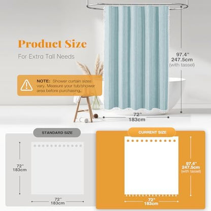 BTTN 72x96 Extra Long Boho Linen Heavy Duty Shower Curtain Set, Fog Blue