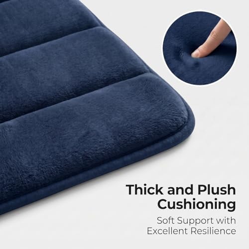 2 Piece Memory Foam Bath Mat Set, Extra Soft Absorbent Bathroom Rugs with U-Shaped Toilet Rug, Non-Slip Backing, Machine Washable, 24x16 + 20x20 U-Shaped, Navy Blue