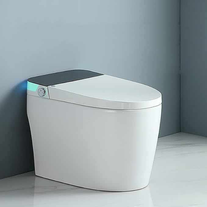 TDH Smart Tankless Toilet, with Warm Water Sprayer & Dryer, Smart Toilet Seat with Heated Bidet Seat, Leave Seat Auto Flushing, Foot Sensor & LED Display and Night Light