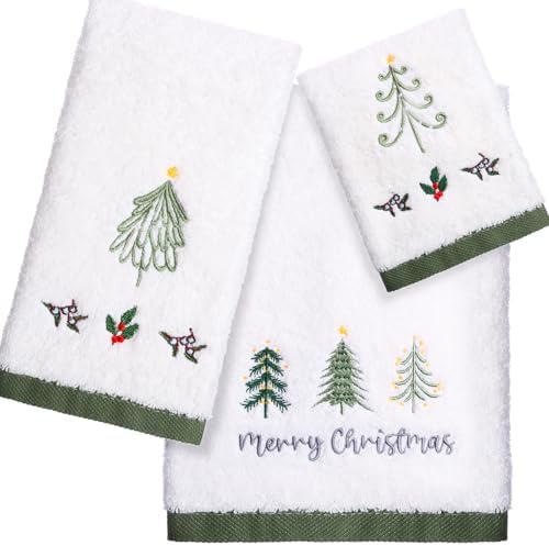 Peryiter 3 Pack Xmas Tree Decorative Bath Towel Set