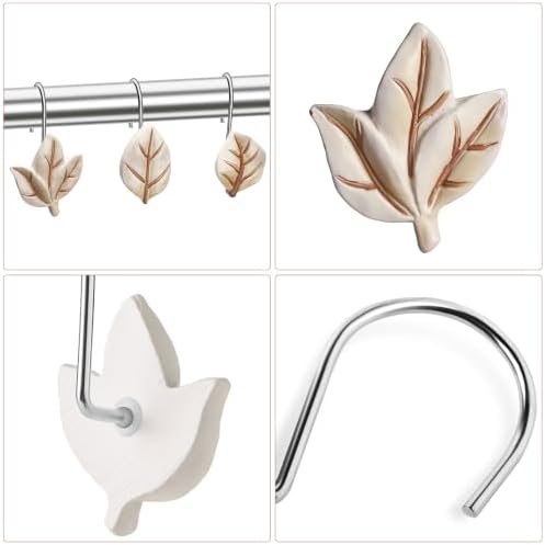 Beige Plant Leaf Shower Curtain Hooks,Eucalyptus Bathroom Decor,12PCS