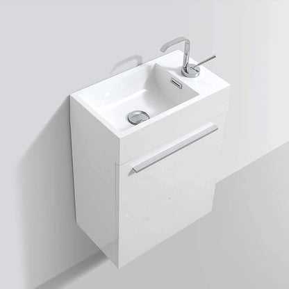 Blossom 18-Inch Floating Bathroom Vanity with Acrylic Sink and Mirror, All-Wood Construction, Space-Saving Wall Mounted Vanity for Compact Bathrooms, Modern Design Bathroom Sink Cabinet, Glossy White