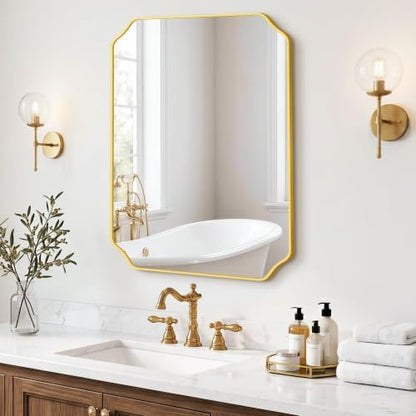 Gold Vanity Bathroom Mirror, 24" x 30" Scalloped Mirror for Wall