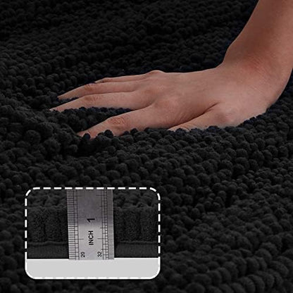 Turquoize Luxury Chenille Bath Rug for Bathroom Rugs Extra Absorbent Bath Mat Non Slip Microfiber Shower Rug for Bathroom Microfiber Shaggy Carpet Rug Size, 17"x 24", Black