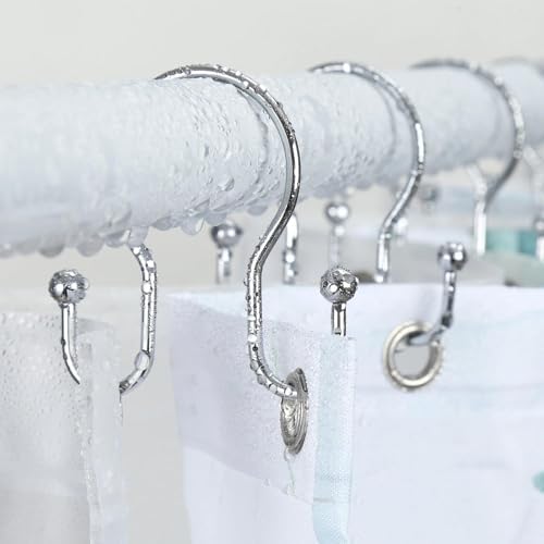Goowin Shower Curtain Hooks, 12 Pcs Shower Curtain Rings, Stainless Steel Shower Curtain Hangers, Metal Shower Curtain Hooks Rings Rust Proof, Minimalist Shower Hooks for Shower Curtain, Chrome