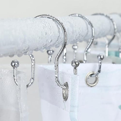 Goowin Shower Curtain Hooks, 12 Pcs Shower Curtain Rings, Stainless Steel Shower Curtain Hangers, Metal Shower Curtain Hooks Rings Rust Proof, Minimalist Shower Hooks for Shower Curtain, Chrome