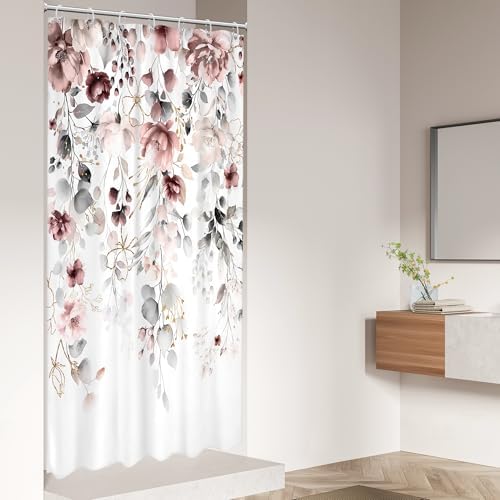 Small Stall Floral RV Narrow Grey Bathroom Shower Curtain Set