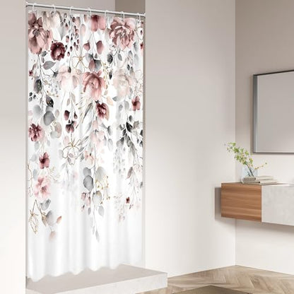 Small Stall Floral RV Narrow Grey Bathroom Shower Curtain Set
